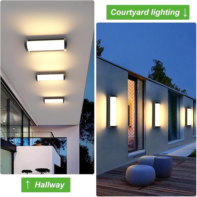 Sytmhoe 2Packs 10%-100% Dimming Exterior Wall Lights,16in Dimmable LED Modern Patio Wall Light Fixture, Black Aluminum&Dual PC Wall Sconce for Garage Bathroom Room Courtyard House(2Packs 3000K)