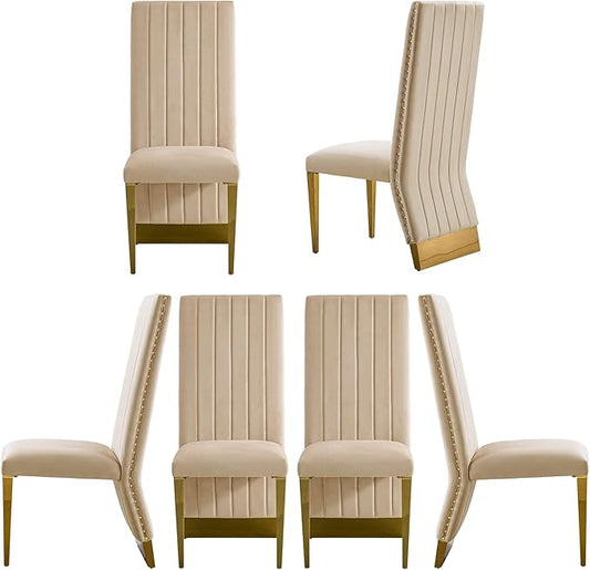 AUZ Dining Chairs with Nail Head Trim, Modern Velvet Upholstered Dining Room Chairs in Lovely Color with Polished Gold Stainless Steel Legs, Set of 6
