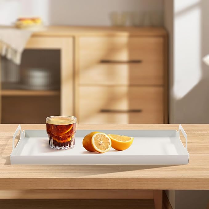 VANRA Metal Serving Tray Portable Bed Tray with Handles for Coffee Table, Living Room, Kitchen and Bathroom (White)
