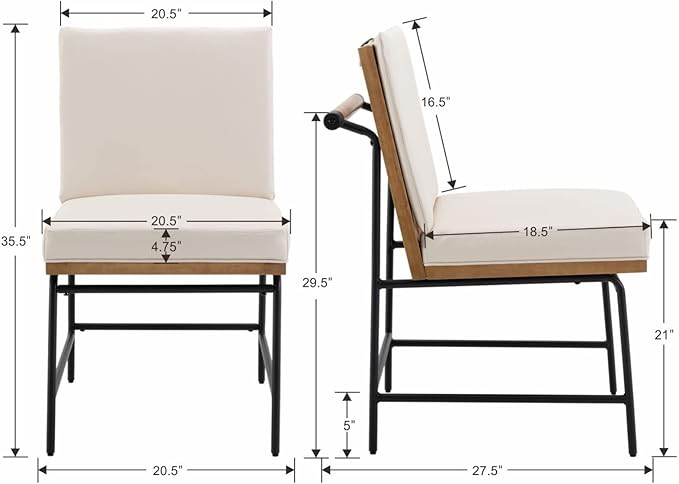 Modern Dining Chairs Set of 4, Comfy PU Leather Side Chairs Guest Chairs with Wooden Backrest Black Metal Legs for Dining Room Living Room, Beige