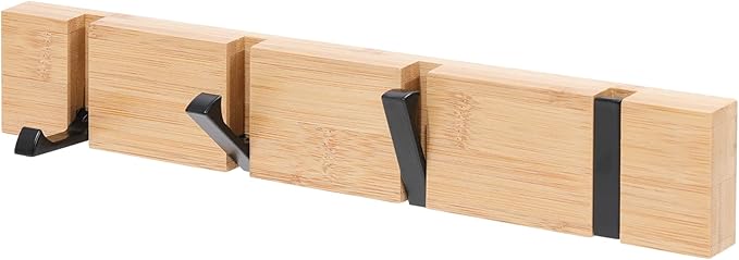 Wall Mounted Coat Rack with Foldable Hooks - Modern Space-Saving Wooden Entryway Organizer for Coats, Bags, Hats, Keys (4 Hooks, Natural Finish