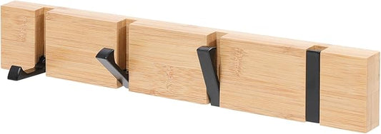 Wall Mounted Coat Rack with Foldable Hooks - Modern Space-Saving Wooden Entryway Organizer for Coats, Bags, Hats, Keys (4 Hooks, Natural Finish