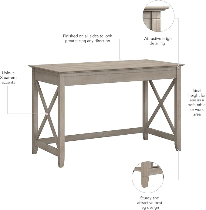 Bush Furniture Key West Writing Desk for Home Office in Washed Gray 48W Small Modern Farmhouse Table