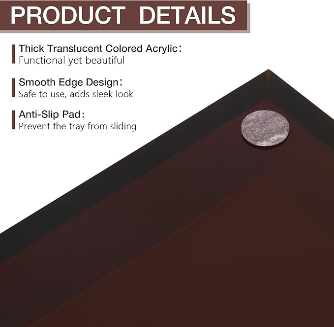 Acrylic Tray 5mm Thicken for Vanity Makeup, Perfume, Jewelry Holder, Napkin, Amber 12x6''Decorative Serving Tray for Bathroom, Toilet Tank, Sink Countertop, Living Room,Dresser, Coffee Table