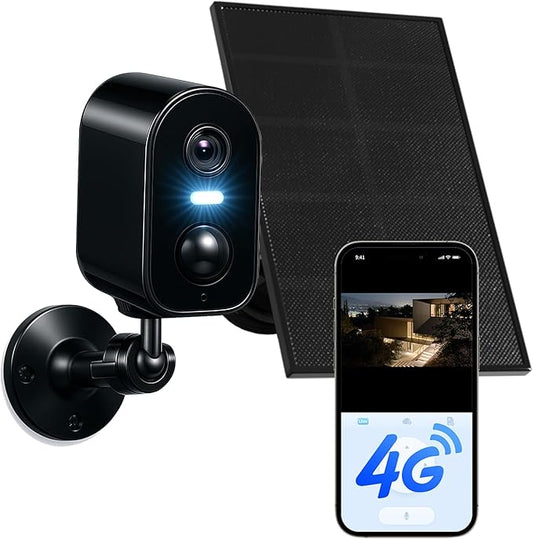 KKB 4G LTE Cellular Security Camera Built-in SIM Card, 2K No WiFi Security Cameras with Solar Panel, Wireless Outdoor Battery Camera No Internet, PIR Motion Detection, Color Night Vision, 2-Way Audio
