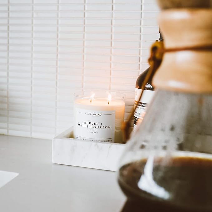 Calyan Wax Co. Apples & Maple Bourbon 2 Wick Scented Candle - 37 Hour Burn - Luxury Non Toxic Soy Wax Candles - Long Lasting Large Glass Jar Candle for Home - 8.8oz