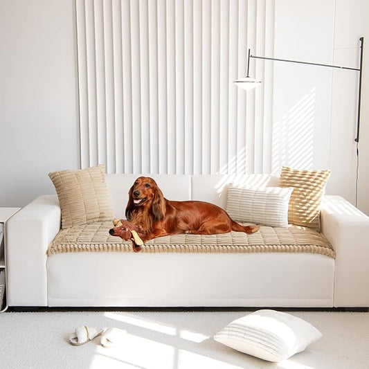 Sofa Cover Fuzzy Couch Cover for Pet, Couch Covers for Dogs Washable Non-Slip Sofa Slipcover Cushion Protector Pets Friendly Mat Bed Brown