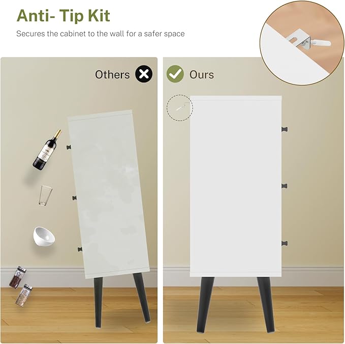 Iwell Storage Cabinet with 3 Drawers, Sideboard Buffet Cabinet with Adjustable Shelf, Freestanding Floor Storage Unit for Living Room, Entryway, Home Office, White