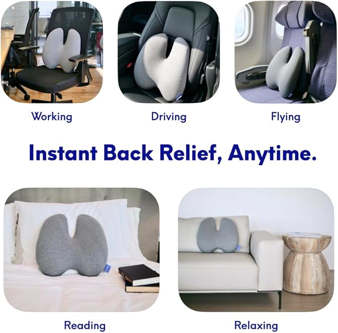 C CUSHION LAB Extra Dense Lumbar Pillow - Patented Ergonomic Multi-Region Firm Back Support for Lower Back Pain Relief - Lumbar Support Cushion with Strap for Office Chair, Car, Sofa - Wellness Green