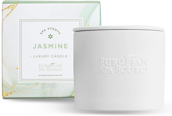 European Spa Source Jasmine Luxury Candle for Aromatherapy, Soy Wax Candle, Hand Poured, at Home Spa Experience Promoting Relaxation, 45 Hours of Burn Time