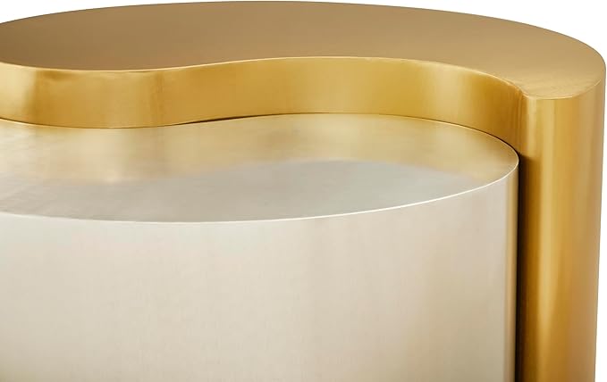 Modern Contemporary Luxury Ying-Yang 36" Coffee Table Set, Sculptural Design with Aluminum Frame for Living Room, Entryway, Home & Office, Gold & Silver Dual Tone Coffee Table