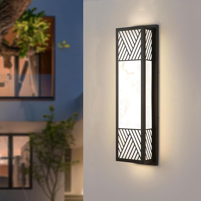 LED 26W Outdoor Wall Sconce,24.8in Black Modern Exterior Light Fixture with Resin Shade,IP65 Waterproof Porch Lighting Brightens to Garage,Front Door,Patio