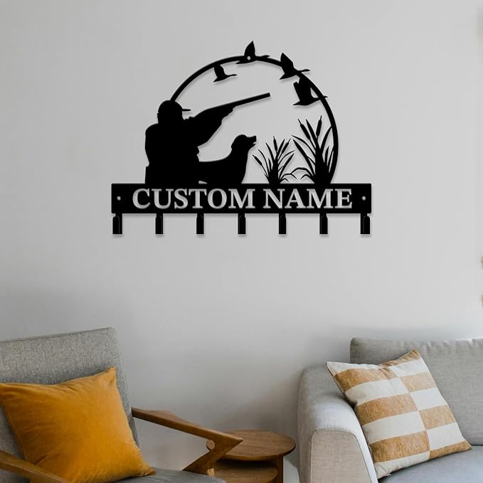 Personalized Custom Name Hunting Deer Wall Key Hooks,Metal Hunting Art Clothes Hooks,Metal Hunting Wall Home Storage Decorative,Hunter For Front Door, Hallway, Kitchen, Bedroom,Keys,Hats (Style A)