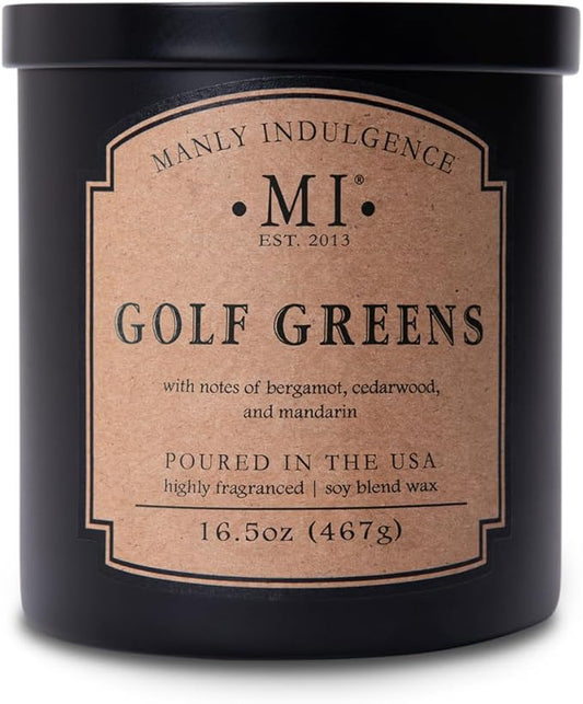 Manly Indulgence Golf Greens Scented Candles for Men, 2 Wick, 16.5 oz, Premium Soy Blend Wax, 60H Burn, Candles for Home Scented - Made in The USA