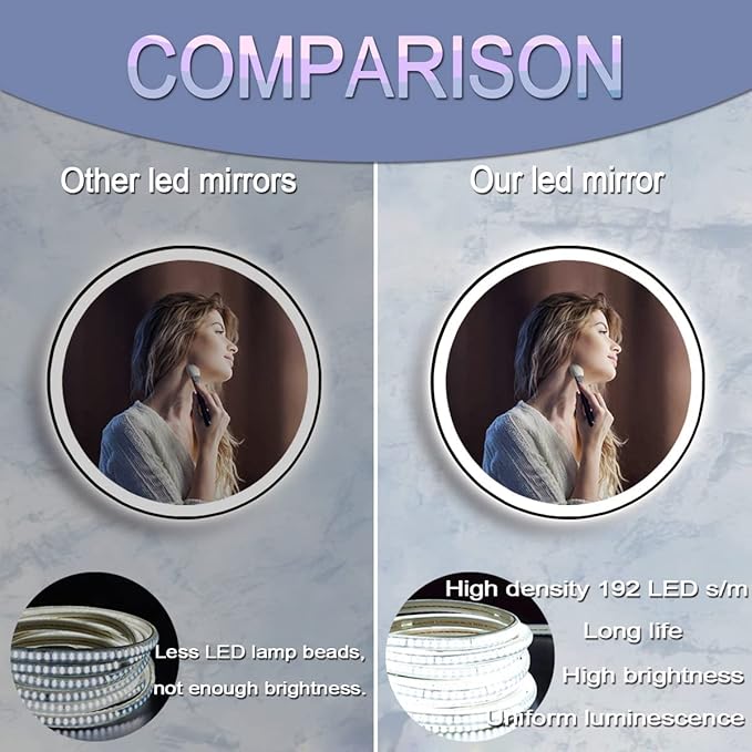 20 Inch Black Round Lighted Vanity Mirror with Lights Black Frame Round LED Mirror for Bathroom Wall 3 Color Adjustable Brightness Anti-Fog 20" Bathroom Black Framed Circle LED Smart Mirrors