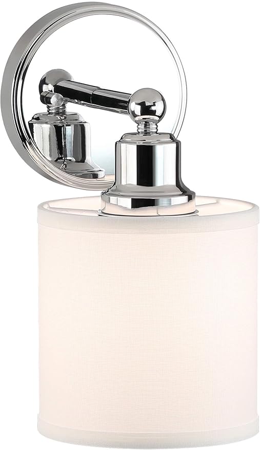 XiNBEi Lighting Wall Light 1 Light Wall Sconce with Drum Fabric Shade in Chrome, Modern Bathroom Vanity Light for Bathroom Bedroom & Living Room XB-W1214-1-CH