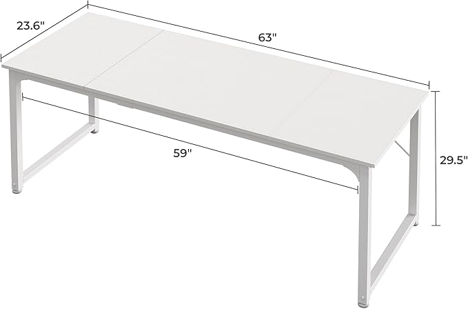 Huuger Computer Desk, 63 Inch Office Desk, Gaming Desk with Storage, Writing Desk Work Desk for Home Office, Study, Modern Simple Desk, Large Legroom, Metal Frame, White