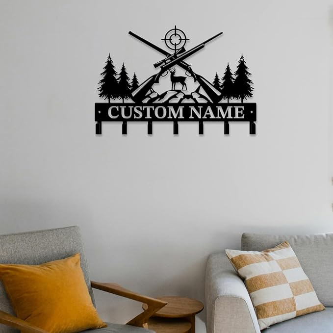 Personalized Custom Name Hunting Deer Wall Key Hooks,Metal Hunting Art Clothes Hooks,Metal Hunting Wall Home Storage Decorative,Hunter For Front Door, Hallway, Kitchen, Bedroom,Keys,Hats (Style K)