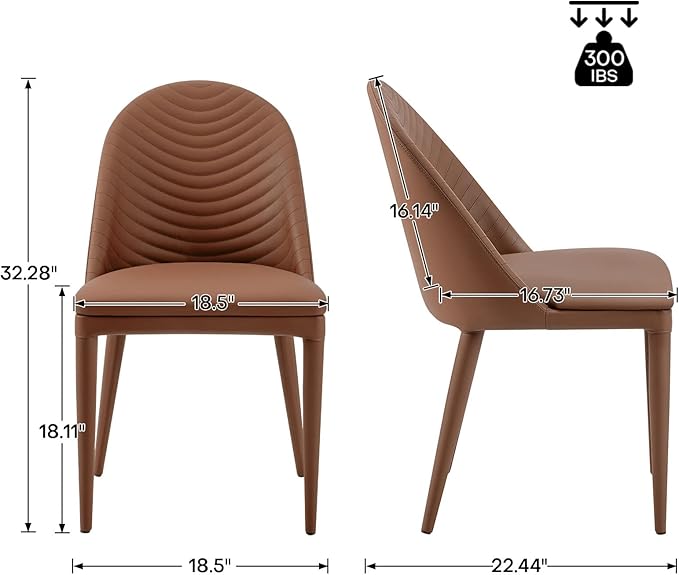 No Assemble Required Dining Chairs Set of 2, Modern Full Assembled Faux Leather Upholstered Side Chair with Backrests, Dinner Chairs for Kitchen Dinning Room, Brown