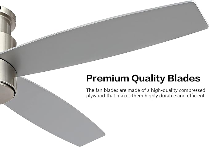 WINGBO 52" Flush Mount DC Ceiling Fan without Lights, 4 Reversible Blades, Ultra Quiet 6-Speed DC Motor, Hugger Low Profile Indoor Ceiling Fan No Lights, Brushed Nickel Finish