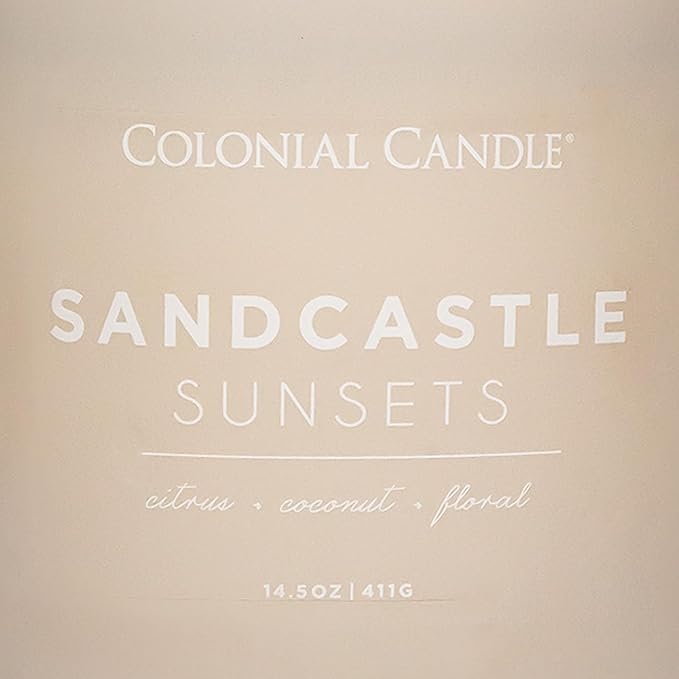 Colonial Candle Sandcastle Sunset Scented Jar Candle, Pop of Color Collection, 3 Wick, Green, 14.5 oz - Up to 60 Hours Burn