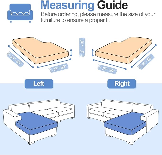 Sectional Couch Covers for L Shaped Sectional Sofa (Left or Right Facing) – Softer Chenille Sofa Covers Washable, Non-Slip Stretch Chaise Slipcover (Only 1PC Chaise Cushion Cover, Khaki)