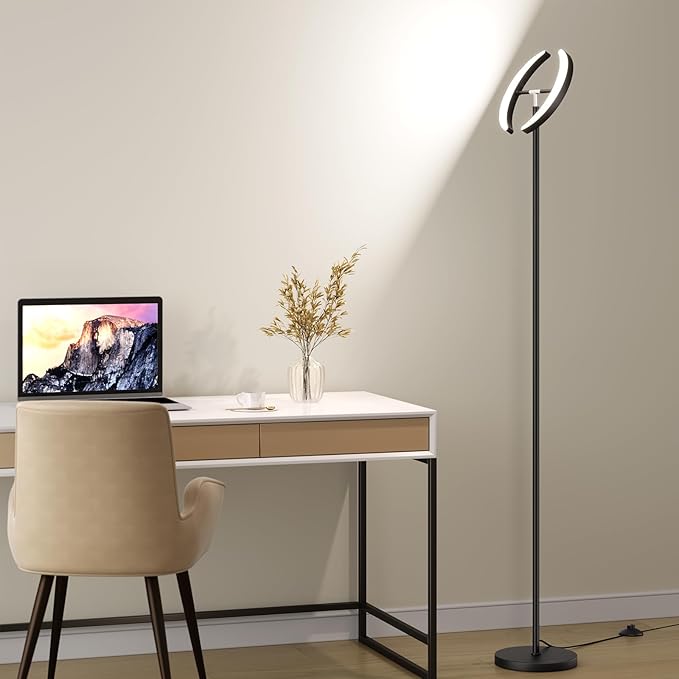 SUNMORY Floor Lamps for Living Room, 28W/1600LM Bright LED Floor Lamp with Remote & 2 Rotatable Lights, 74" Dimmable Tall Standing Lamp, Modern Reading Torchiere Corner Lamp for Bedroom Office, Black