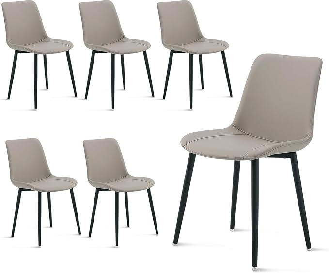 Leather Dining Chairs Set of 6, Mid Century Modern Faux Leather Kitchen & Dining Room Chairs, Comfortable Dinner Chair Kitchen Chair for Restaurant Living Room, Cafe, Home (6, Young Colt)