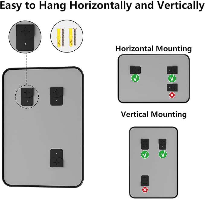 Koonmi Bathroom Mirror, 26X38 Brushed Black Rectangle Wall Mirror, HD Tempered Glass, Anti-Rust Frame Vanity Mirror, Rounded Rectangle Mirror for Restroom, Bedroom, Hangs Horizontal or Vertical