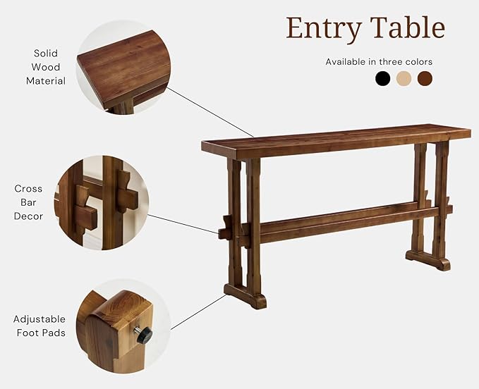 chairus 59" Long Console Table Farmhouse Narrow Sofa Table with Crossbar Solid Wood Entryway Table for Living Room/Hallway/Entrance, Walnut