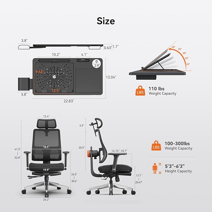 Newtral Ergonomic Office Chair, High Back Desk Chair with Footrest, Auto-Following Lumbar Support & Headrest, 4D Armrest, Adjustable Seat Depth and Height