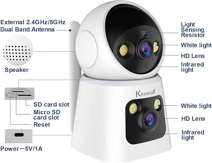 4MP Dual Lens Indoor Security Camera, 360° Pan/Tilt Baby & Pet Monitor, 2.4G/5G WiFi, Motion Tracking, 24/7 Cloud/SD, 2-Way Audio, Works with Mobile App & PCs