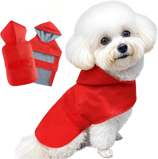 Dog Raincoat Dog Rain Jacket Poncho Waterproof Pet Rain Suit Double Layer Breathable Lining Hooded Leash Hole Adjustable Puppy Small Medium Dogs,Red,XXL