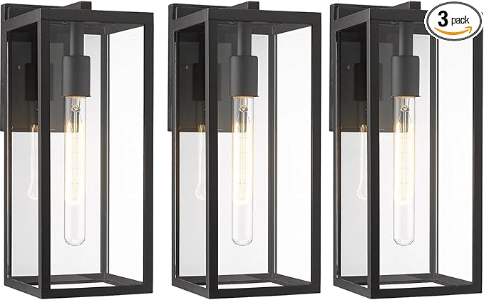 Bestshared Outdoor Wall Sconce Lights,Exterior Wall Lighting Fixtures with Clear Glass, Anti-Rust Modern Black Outside Lantern Lamp for House Front Porch Doorway Patio (Black, 15"-3 Pack)