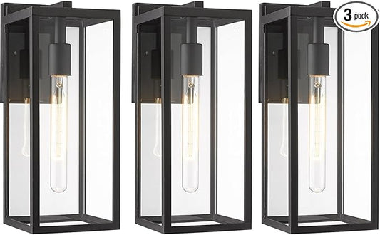 Bestshared Outdoor Wall Sconce Lights,Exterior Wall Lighting Fixtures with Clear Glass, Anti-Rust Modern Black Outside Lantern Lamp for House Front Porch Doorway Patio (Black, 15"-3 Pack)