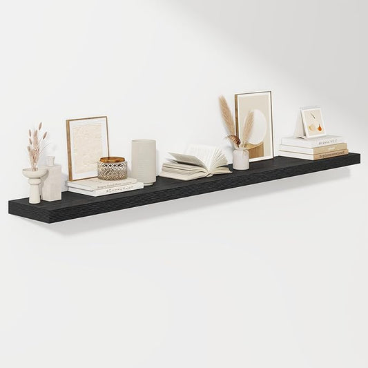 Fun Memories 72 Inch Floating Shelves for Wall, Fireplace Mantel Shelf with Invisible Heavy Duty Bracket, 8 Inch Deep Storage Shelf for Living Room, Kitchen, Farmhouse, Black