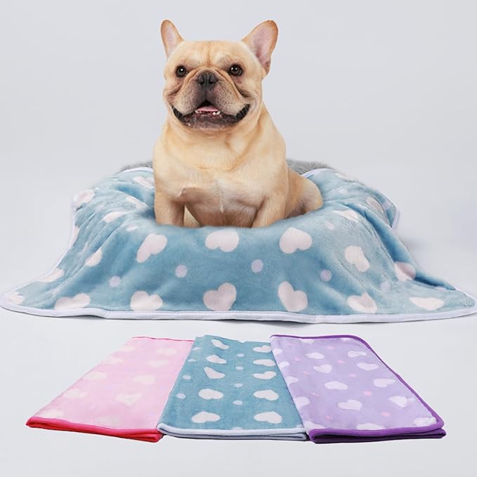1 Pack 3 Blankets Super Soft Cute Dot Pattern Pet Blanket Flannel Throw for Dog Puppy Cat Purple/Pink/Cyan Medium