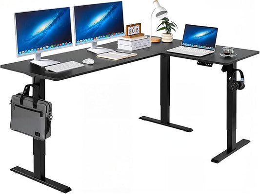 VEVOR L Shaped Standing Desk 71 x 47 inch, 3 Memory Height Adjustable, Electric Corner Standing Desk with Dual Motor, 2 Hooks & Cable Hole, Heavy Duty Carbon Steel Sit Stand Computer Workstation Table