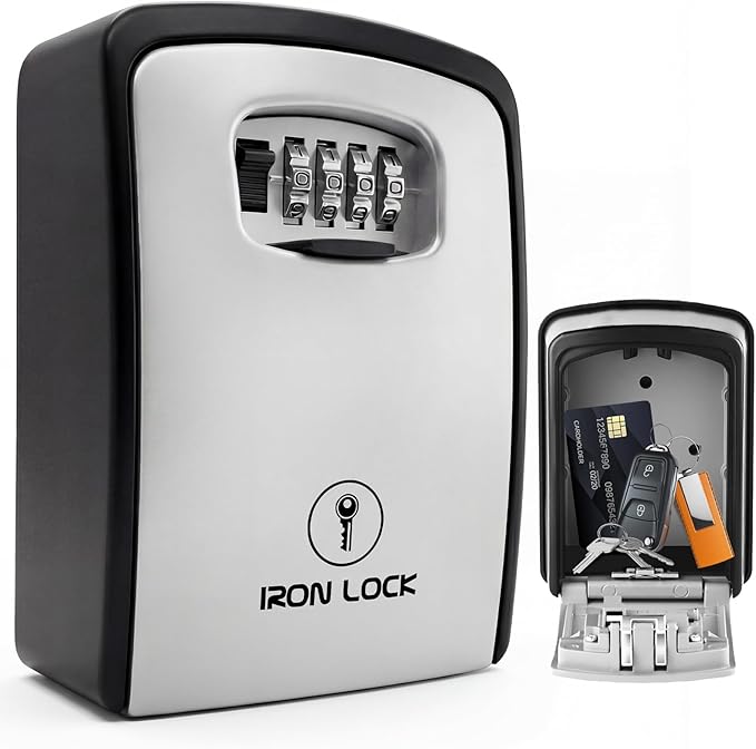 Iron Lock® Key Lock Box XXL Wall Mount – Waterproof Outdoor Key Safe with Heavy-Duty Metal Body & 4-Digit Combination – Lock Box for Keys Outside for Home, Rentals & Realtors (Grey, XXL)