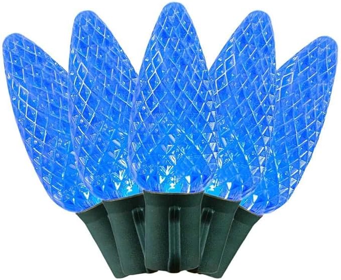 Novelty Lights 25 Feet 25 Light C9 Diamond Faceted LED String Lights, Blue, Pre-Lamped Holiday Lights on Green Wire, UL Listed Indoor/Outdoor, Connectable End-to-End