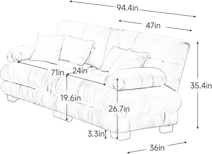 94.4” Oversized Loveseat Sofa, 2 Seater Modular Sectional Sofa, Green Large Sectional Couches for Living Room, Fluffy Chenille Fabric Cloud Couch with 4 Pillows, Deep Seat Sofas