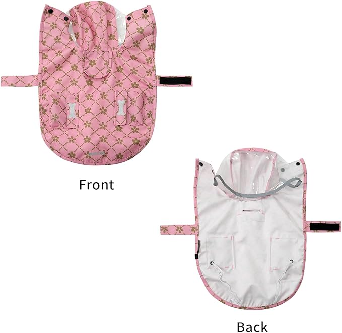 Waterproof Dog Raincoat, Adjustable Reflective Lightweight Pet Rain Clothes with Poncho Hood (Gold Cheery Blossoms Pink, Large)
