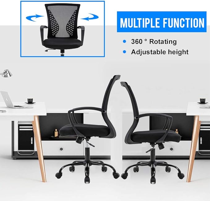 BestOffice Office Chair Ergonomic Desk Chair Mesh Computer Chair with Lumbar Support Armrest Mid Back Rolling Swivel Adjustable Task Chair for Women Adults, Black