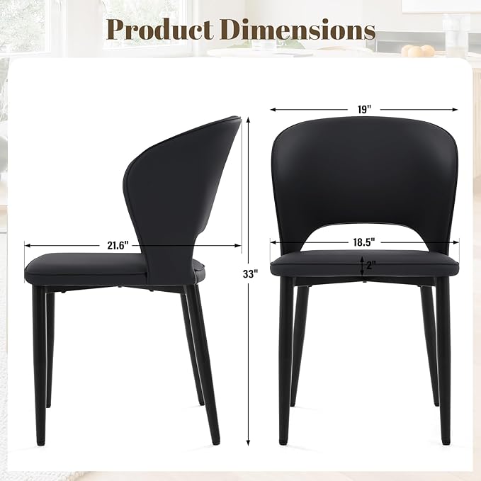 Homcosan Dining Chairs Set of 4, Modern Kitchen Chairs with Cross Structure & Exquisite Piping Design, Easy Assembly, Faux Leather Dining Room Chairs for Living Room Lounge, Bedroom, Black