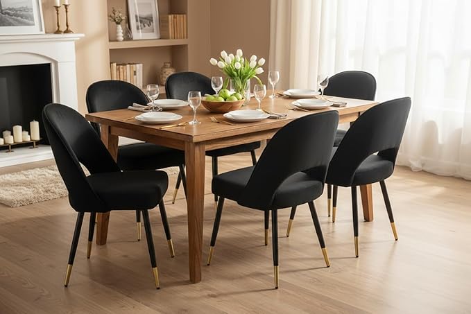 DUOMAY Modern Dining Chair Set of 8 with Open Back, Velvet Upholstered Armless Chair with Metal Frame Side Chair for Kitchen Dining Room Living Room, Black