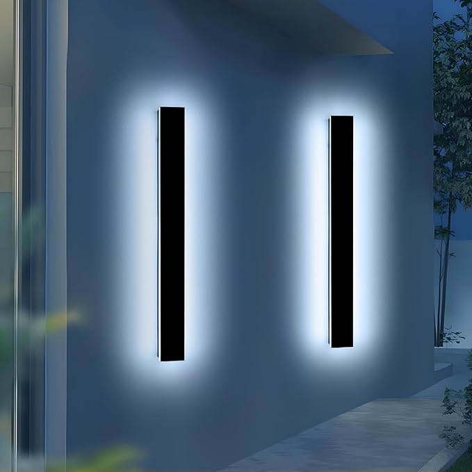 2 Pack 47.2inch Long Linear Outdoor Wall Light, 6000K Cold White Modern Wall Mounted Sconce, IP65 Waterproof, 42W, Black Exterior Lighting Fixture for Garage, Patio, Porch, Garden