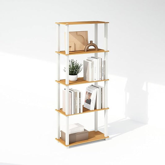 Furinno Turn-S-Tube Storage Shelves Set of 2, 3-Tier Book Shelf, Corner Shelf, Toolless Open Shelves, Square Tubes, for Organization and Storage, Living Room, Garage, Home Office, Beech