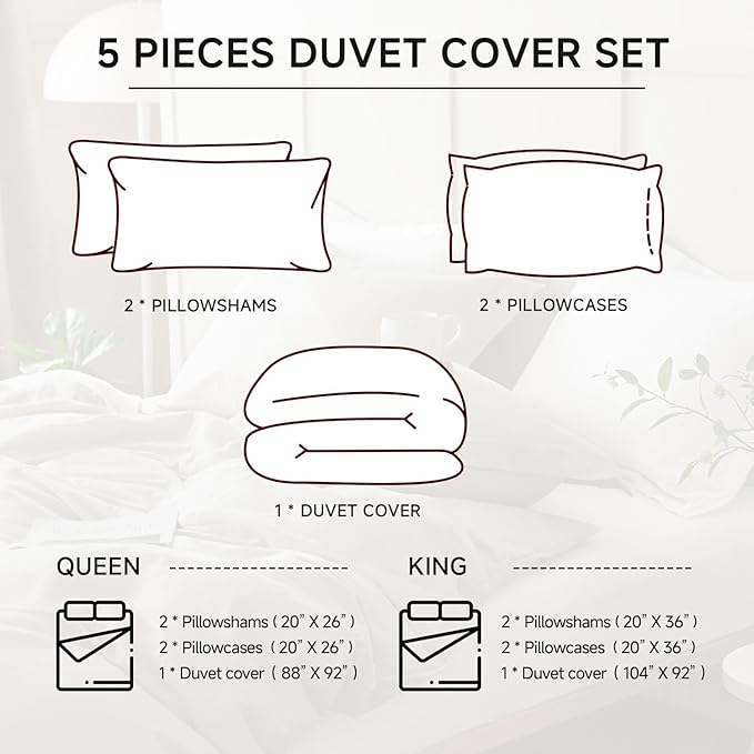 Simple&Opulence French Linen Duvet Cover Set 88" x 92"- 5 Pieces (1 Comforter Cover,4 Pillowcases)- Natural Flax Cotton Blend-Solid Color Breathable Farmhouse Bedding-Off White, Queen