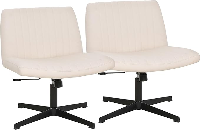 FDW Criss Cross Chair Armless Cross Legged Office Desk Chair Adjustable Swivel Ergonomic Desk Chair No Wheels U Shaped Backrest with Wide Seat Native Sponge Computer Task Vanity Chair for Home Office