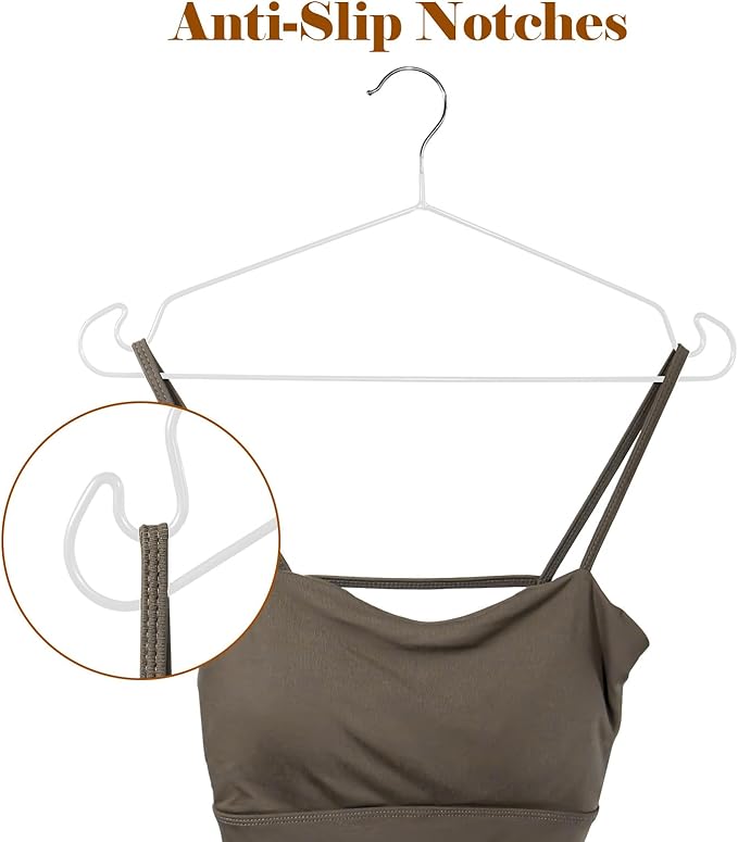 Clothes Hangers, 20Pack,White Metal Hangers,15.7'W Space-Saving Shirt Hanger,Non-Slip Heavy Duty Hanger with Deep Shoulder Notches for Dress and Camisole
